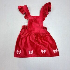 Bluey Toddler Girls Red Corduroy Pinafore Jumper Skirt Pink Bows 3T NEW